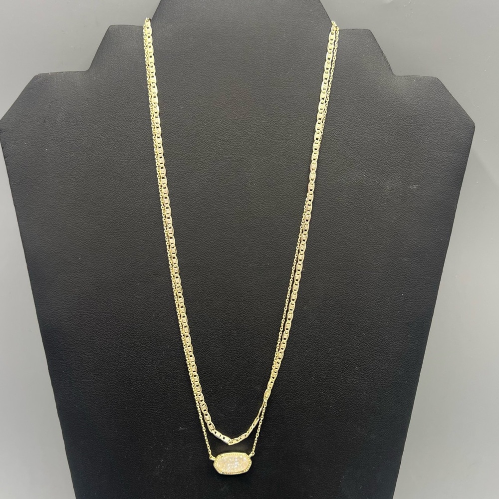 Kendra Scott Elisa Gold Multi Strand Necklace Iridescent Drusy - Picture 2 of 5